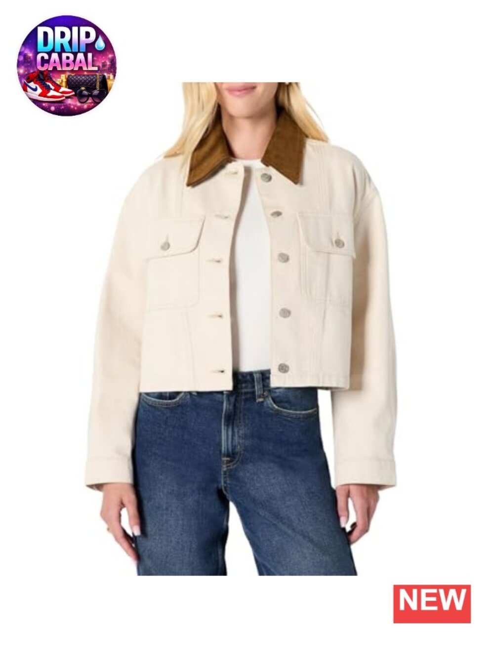 Oversized Cropped Heavyweight Denim Jacket Corduroy Collar